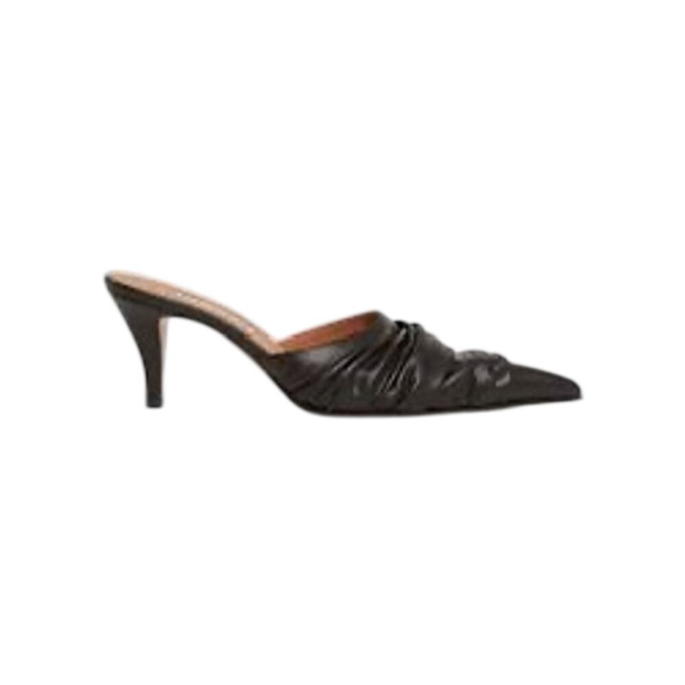 Alexander McQueen NIB Birdee 70mm Ruched Leather Mules in Black Size 38.5